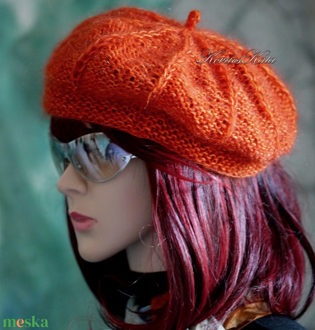 ALETTA / narancs - exkluzív kézzel kötött kasmír silk + silkmohair svájci sapka, barett - ruha & divat - sál, sapka, kendő - sapka - Meska.hu