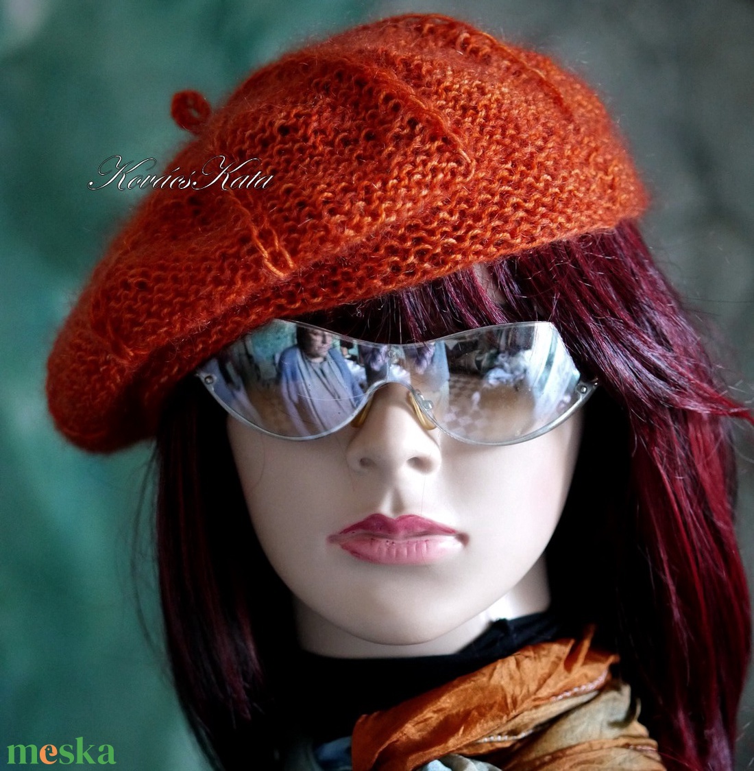ALETTA / narancs - exkluzív kézzel kötött kasmír silk + silkmohair svájci sapka, barett - ruha & divat - sál, sapka, kendő - sapka - Meska.hu