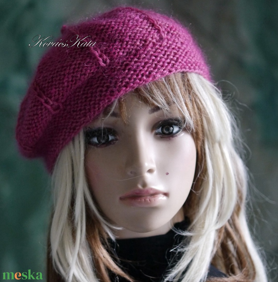 ALETTA / deep magenta - exkluzív kézzel kötött-festett deluxe silk-jak + mohair silk svájci sapka, barett - ruha & divat - sál, sapka, kendő - sapka - Meska.hu