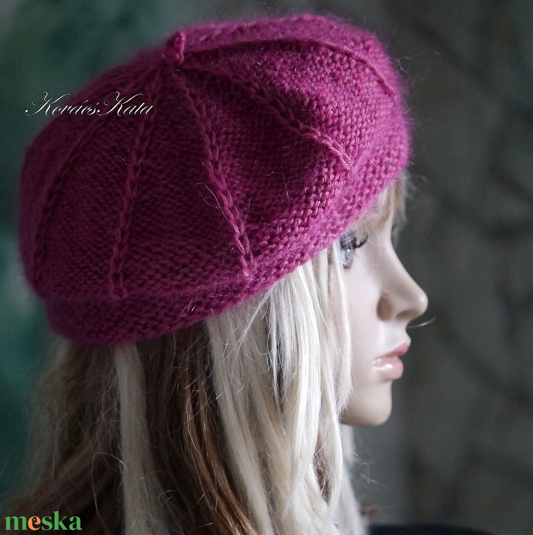 ALETTA / deep magenta - exkluzív kézzel kötött-festett deluxe silk-jak + mohair silk svájci sapka, barett - ruha & divat - sál, sapka, kendő - sapka - Meska.hu