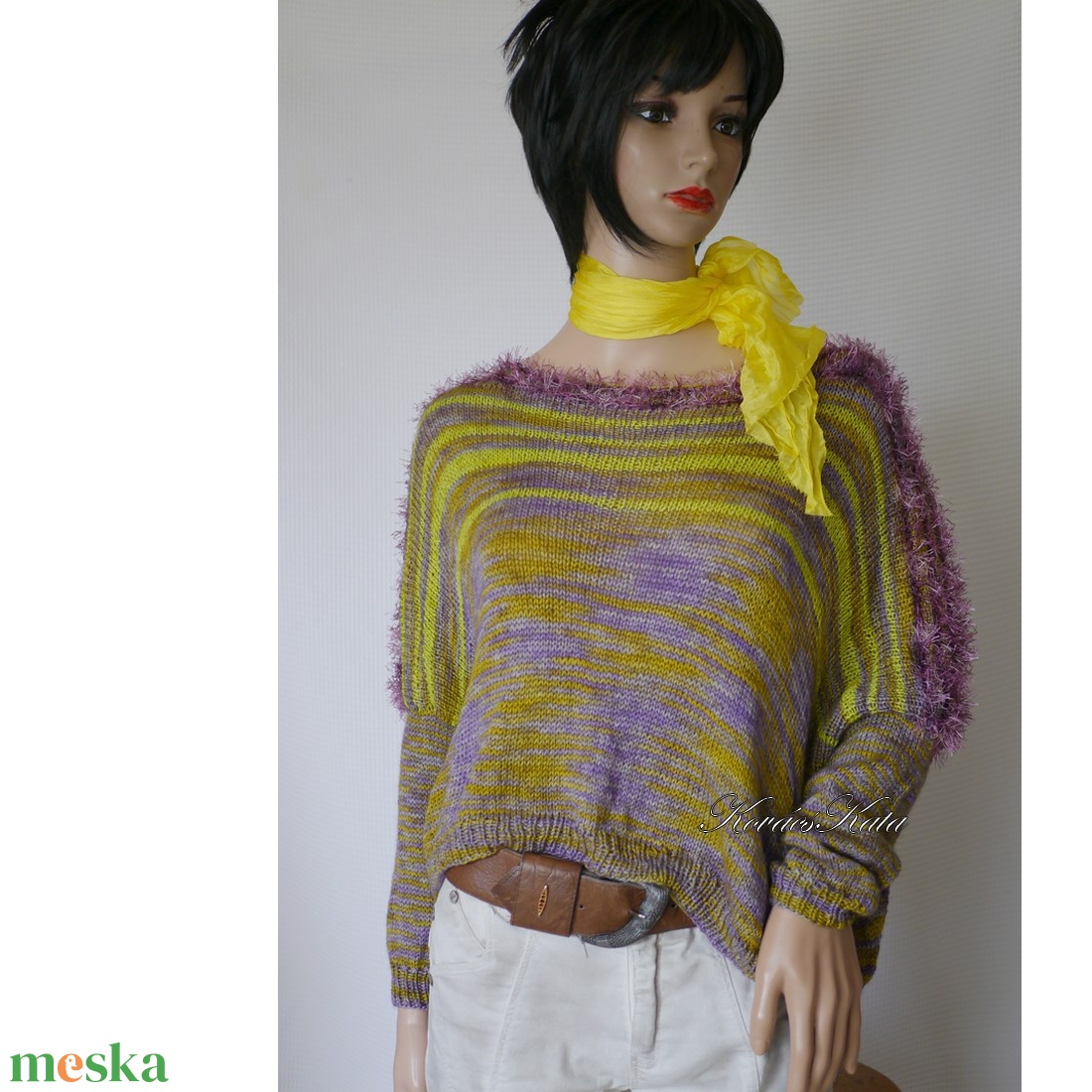 DONA / deluxe - exkluzív kézzel kötött-festett merinó-selyem-jak design pulóver KÉSZLETEN - ruha & divat - női ruha - pulóver - Meska.hu