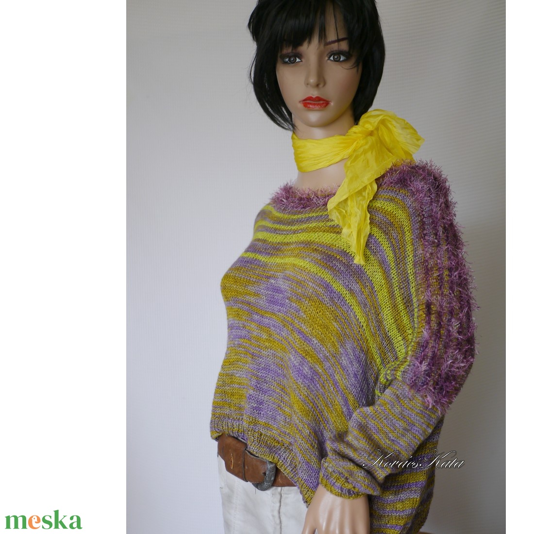 DONA / deluxe - exkluzív kézzel kötött-festett merinó-selyem-jak design pulóver KÉSZLETEN - ruha & divat - női ruha - pulóver - Meska.hu