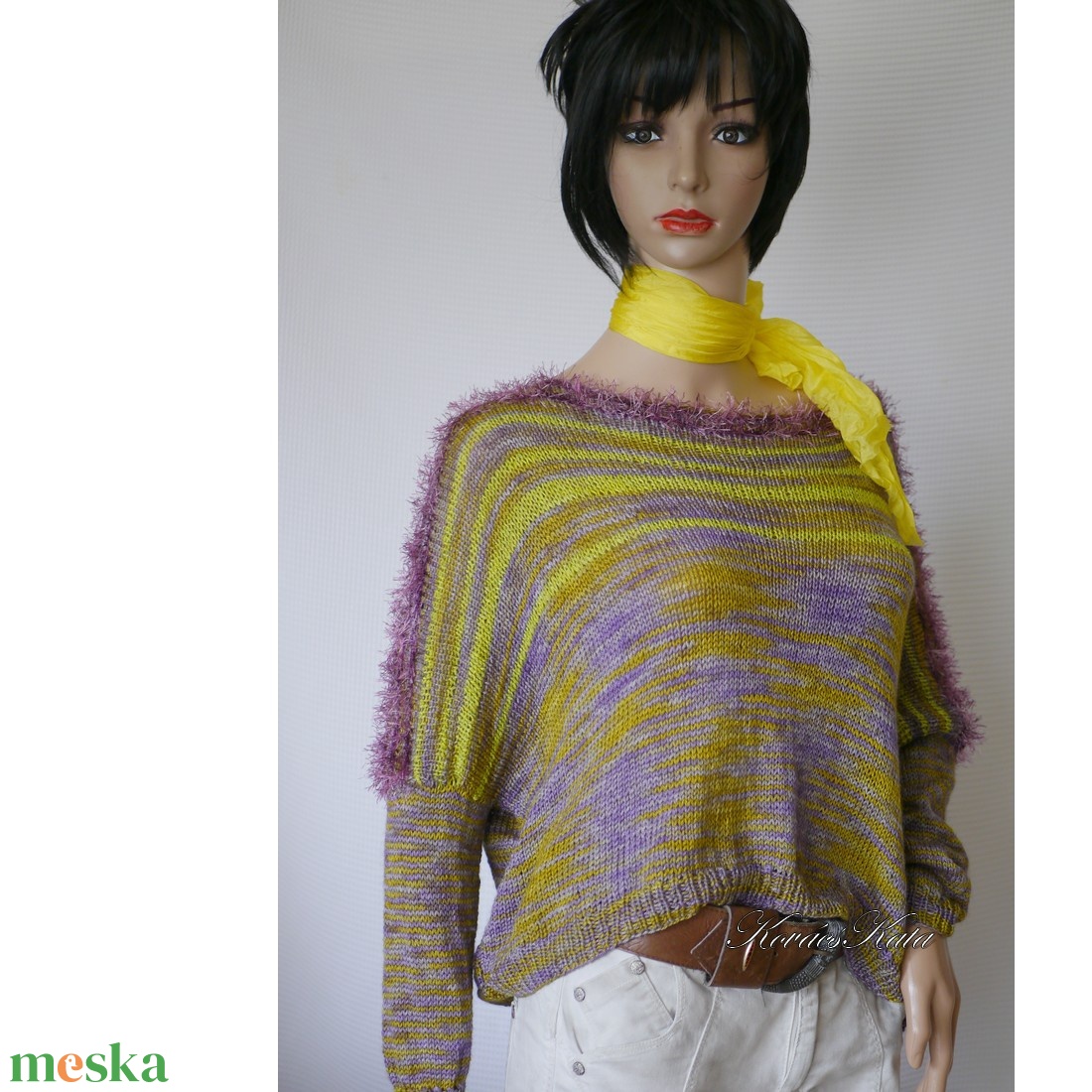 DONA / deluxe - exkluzív kézzel kötött-festett merinó-selyem-jak design pulóver KÉSZLETEN - ruha & divat - női ruha - pulóver - Meska.hu