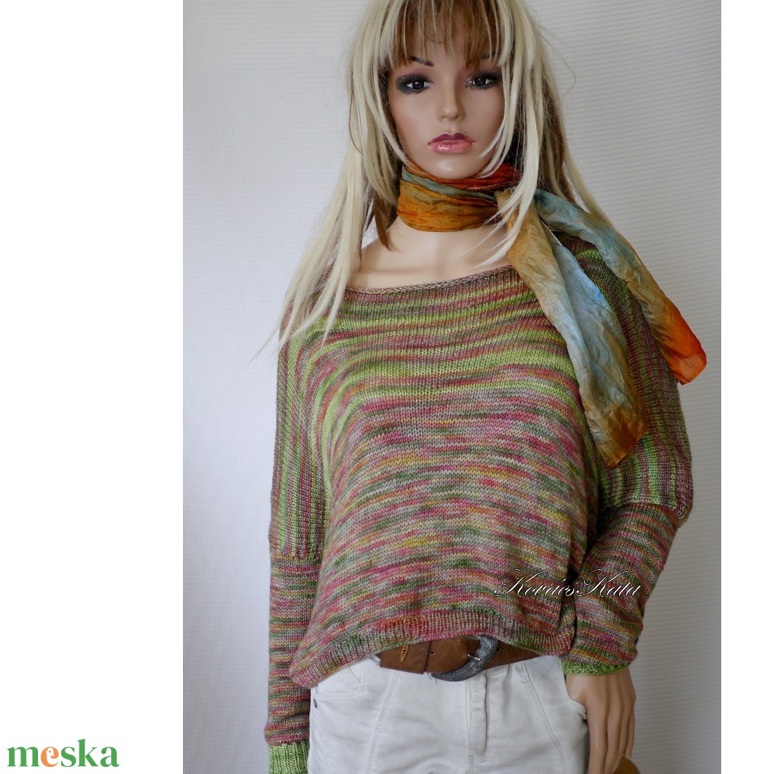 DONA / deluxe - exkluzív kézzel kötött-festett merinó-selyem-jak design pulóver KÉSZLETEN - ruha & divat - női ruha - pulóver - Meska.hu