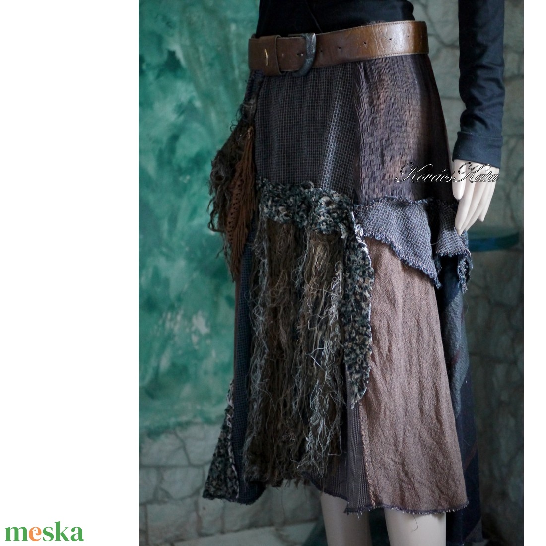 PATCHWORK SZOKNYA - bohém loncsos téli szoknya KÉSZLETEN - ruha & divat - női ruha - szoknya - Meska.hu