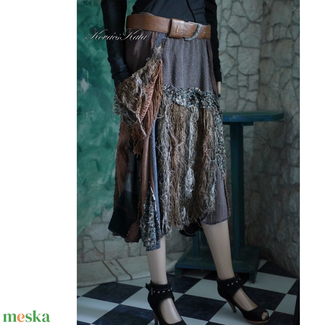 PATCHWORK SZOKNYA - bohém loncsos téli szoknya KÉSZLETEN - ruha & divat - női ruha - szoknya - Meska.hu