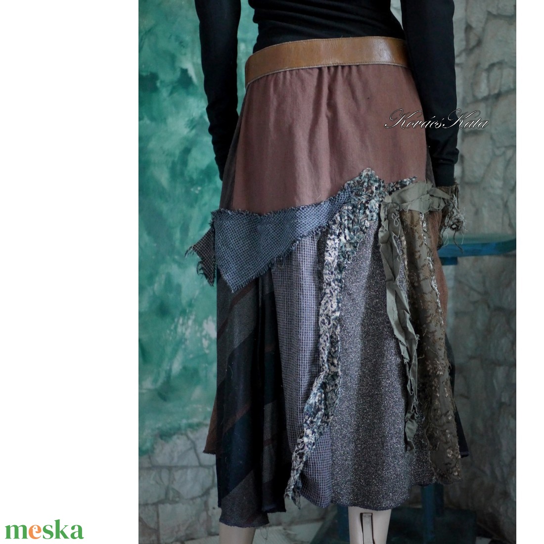 PATCHWORK SZOKNYA - bohém loncsos téli szoknya KÉSZLETEN - ruha & divat - női ruha - szoknya - Meska.hu