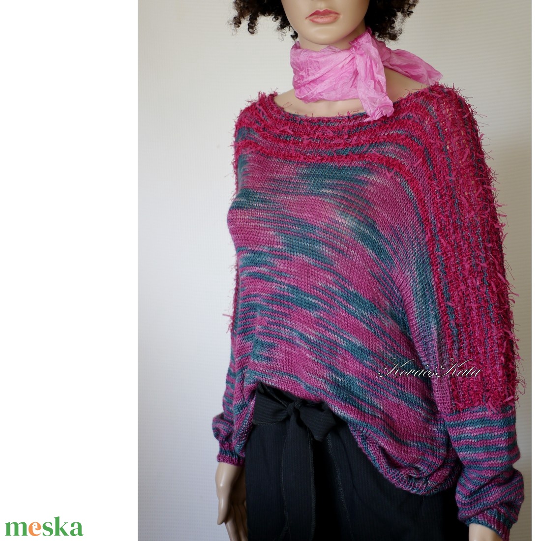 DONA / deluxe - exkluzív kézzel kötött-festett merinó-selyem-jak design pulóver KÉSZLETEN - ruha & divat - női ruha - pulóver - Meska.hu