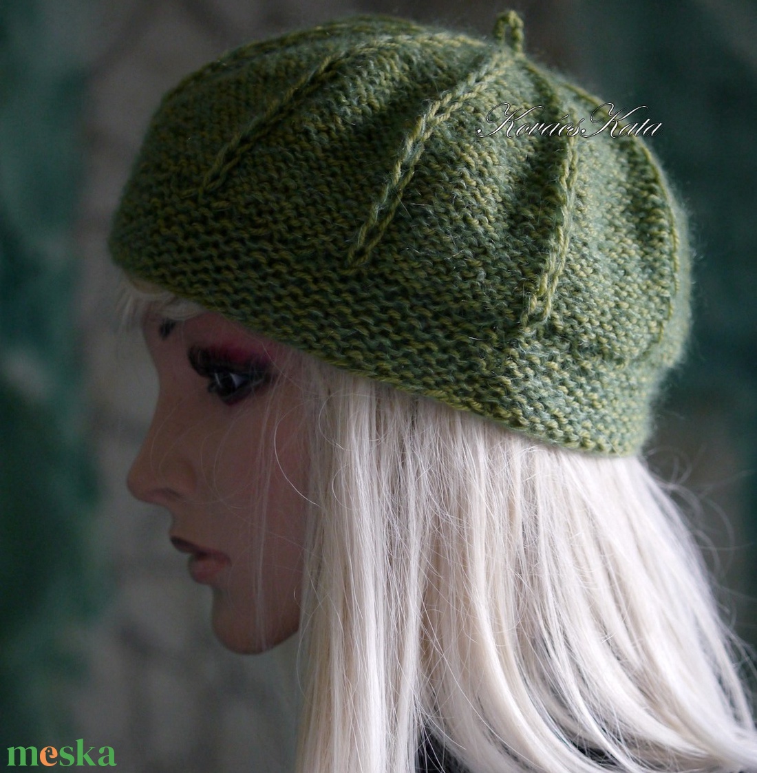 ALETTA / olív - exkluzív kézzel kötött-festett deluxe selyem-jak + silk-mohair svájci sapka, barett KÉSZLETEN - ruha & divat - sál, sapka, kendő - sapka - Meska.hu