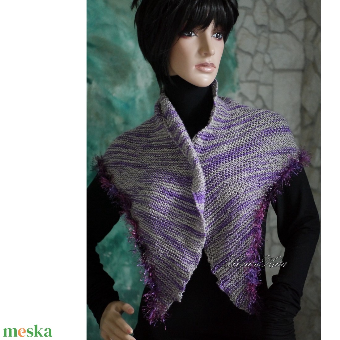  DELUXE SILK VÁLLKENDŐ - exkluzív kézzel kötött-festett selyem-jak- merinó kendő / lilás KÉSZLETEN - ruha & divat - sál, sapka, kendő - vállkendő - Meska.hu