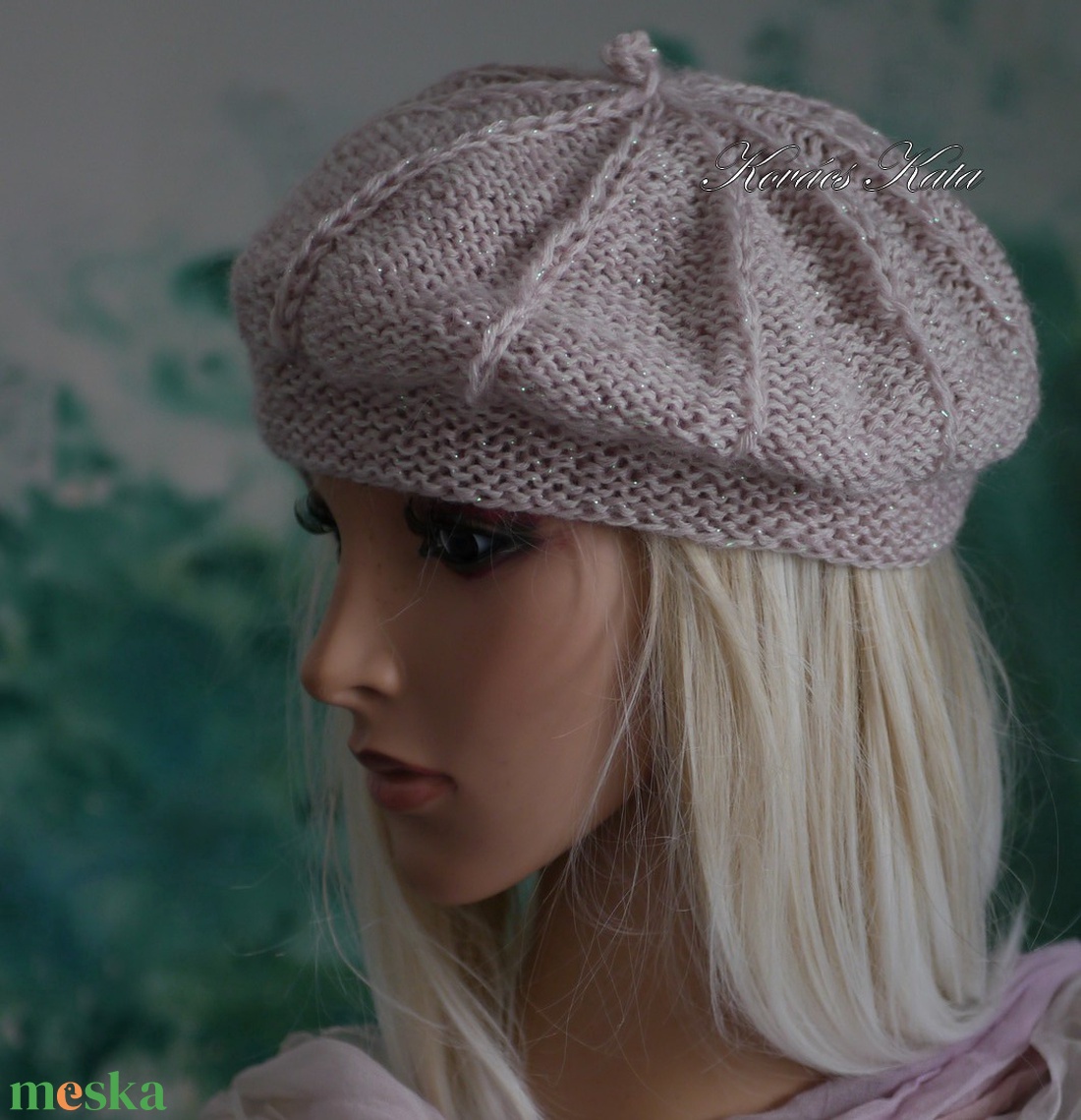 ALETTA / púder - exkluzív kézzel kötött kasmír-metál-mohair svájci sapka, barett KÉSZLETEN - ruha & divat - sál, sapka, kendő - sapka - Meska.hu