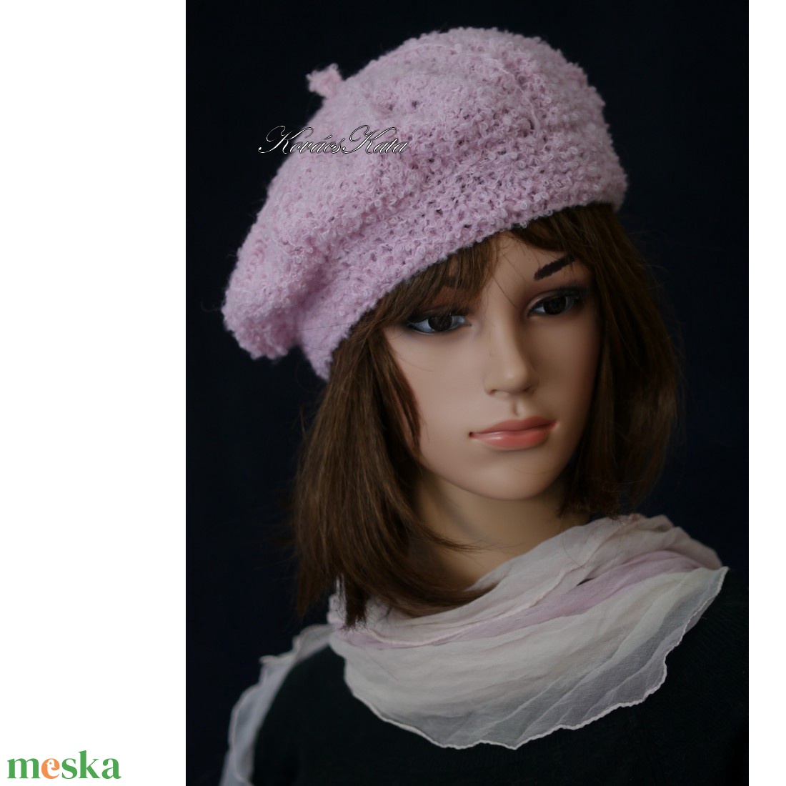 ALETTA / rózsaszín - exkluzív kézzel kötött alpaka-buklé svájci sapka, barett KÉSZLETEN - ruha & divat - sál, sapka, kendő - sapka - Meska.hu