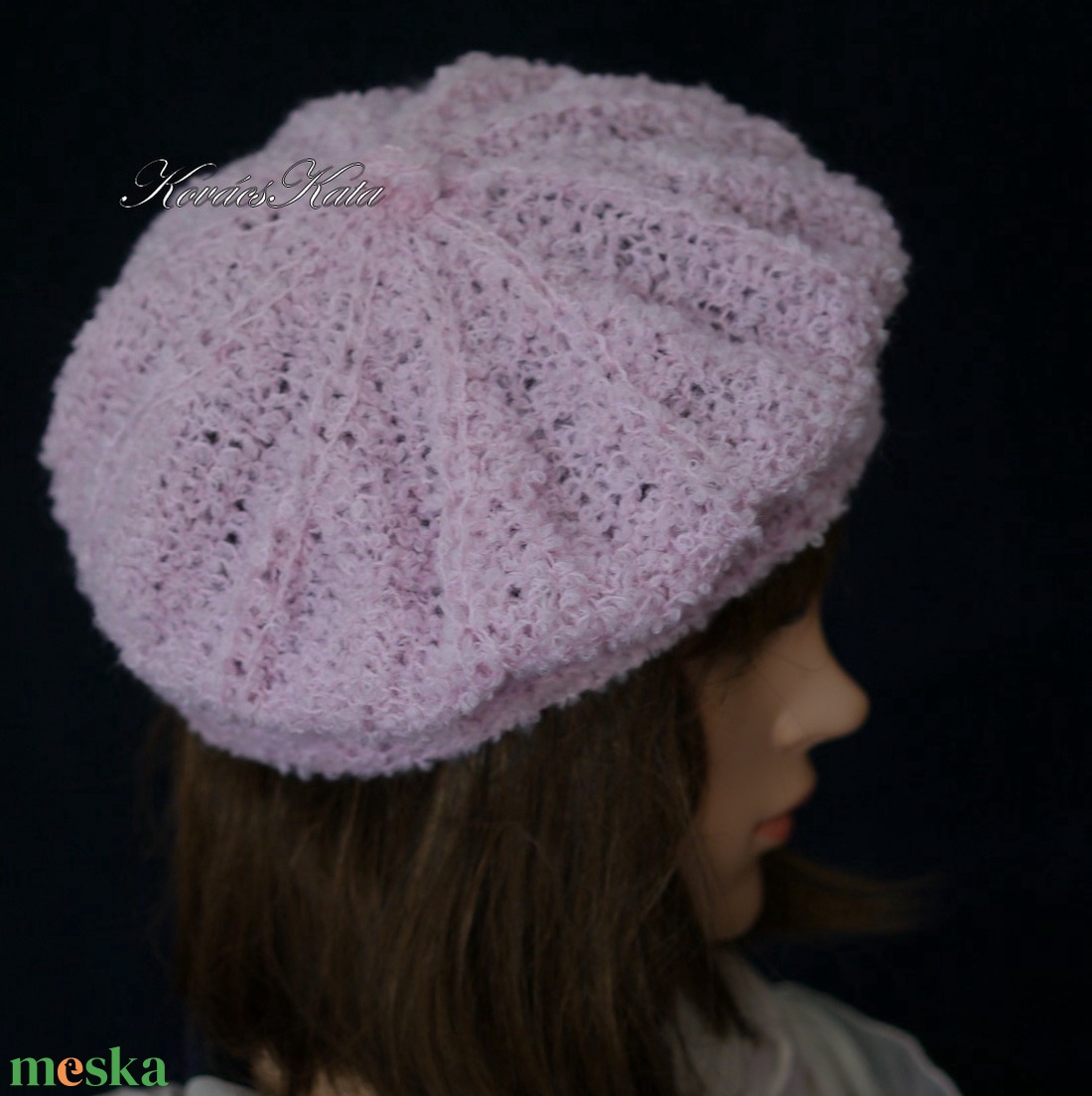 ALETTA / rózsaszín - exkluzív kézzel kötött alpaka-buklé svájci sapka, barett KÉSZLETEN - ruha & divat - sál, sapka, kendő - sapka - Meska.hu