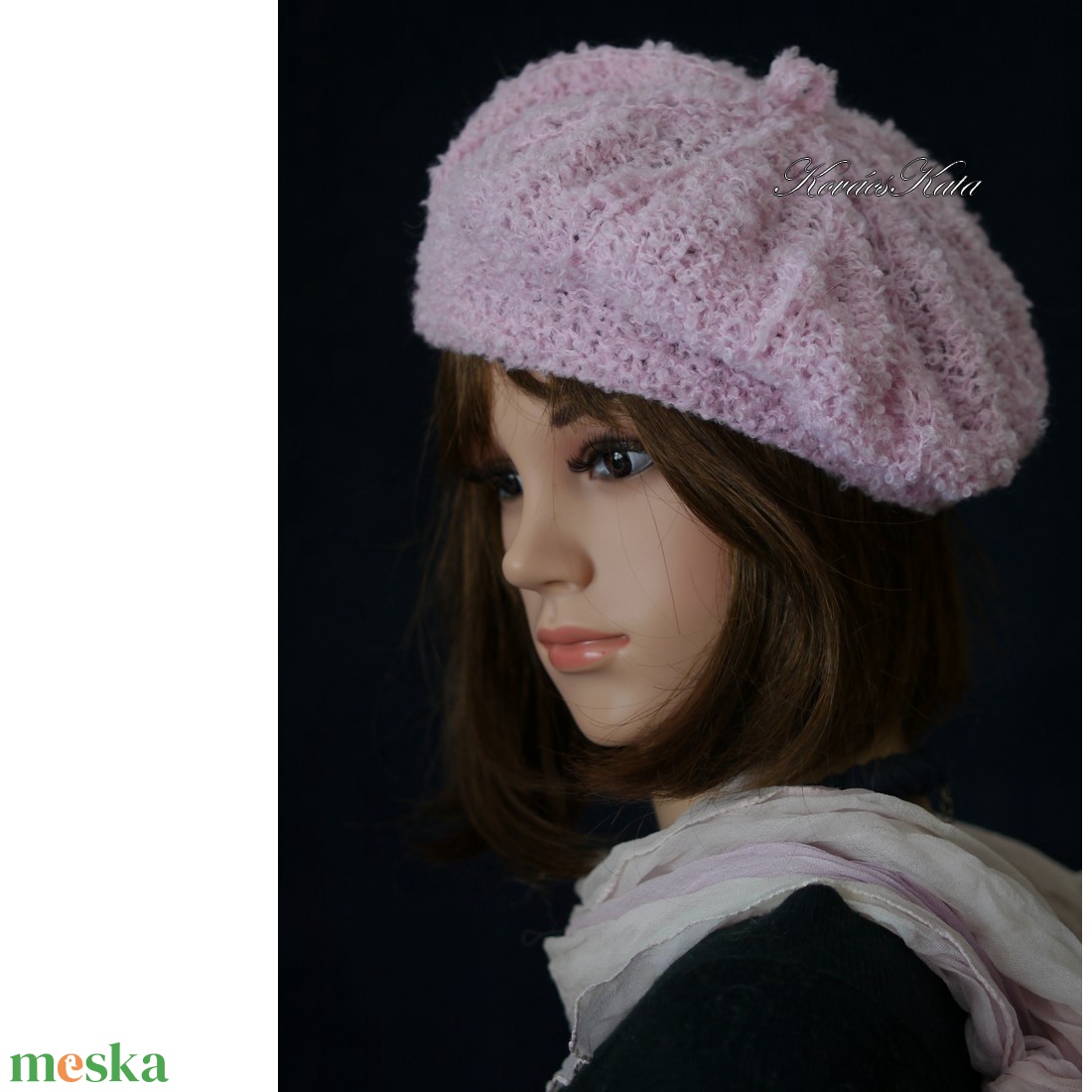 ALETTA / rózsaszín - exkluzív kézzel kötött alpaka-buklé svájci sapka, barett KÉSZLETEN - ruha & divat - sál, sapka, kendő - sapka - Meska.hu