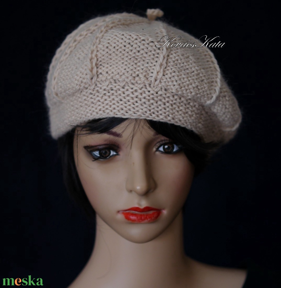 ALETTA / bézs - exkluzív kézzel kötött angora svájci sapka, barett KÉSZLETEN - ruha & divat - sál, sapka, kendő - sapka - Meska.hu