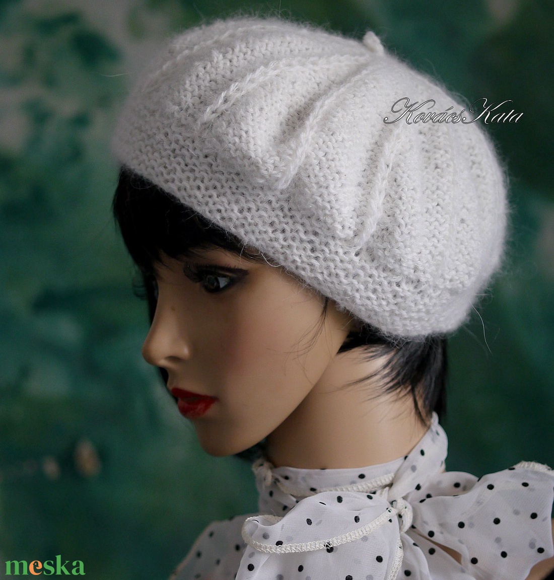 ALETTA / hófehér - exkluzív kézzel kötött angora svájci sapka, barett KÉSZLETEN - ruha & divat - sál, sapka, kendő - sapka - Meska.hu