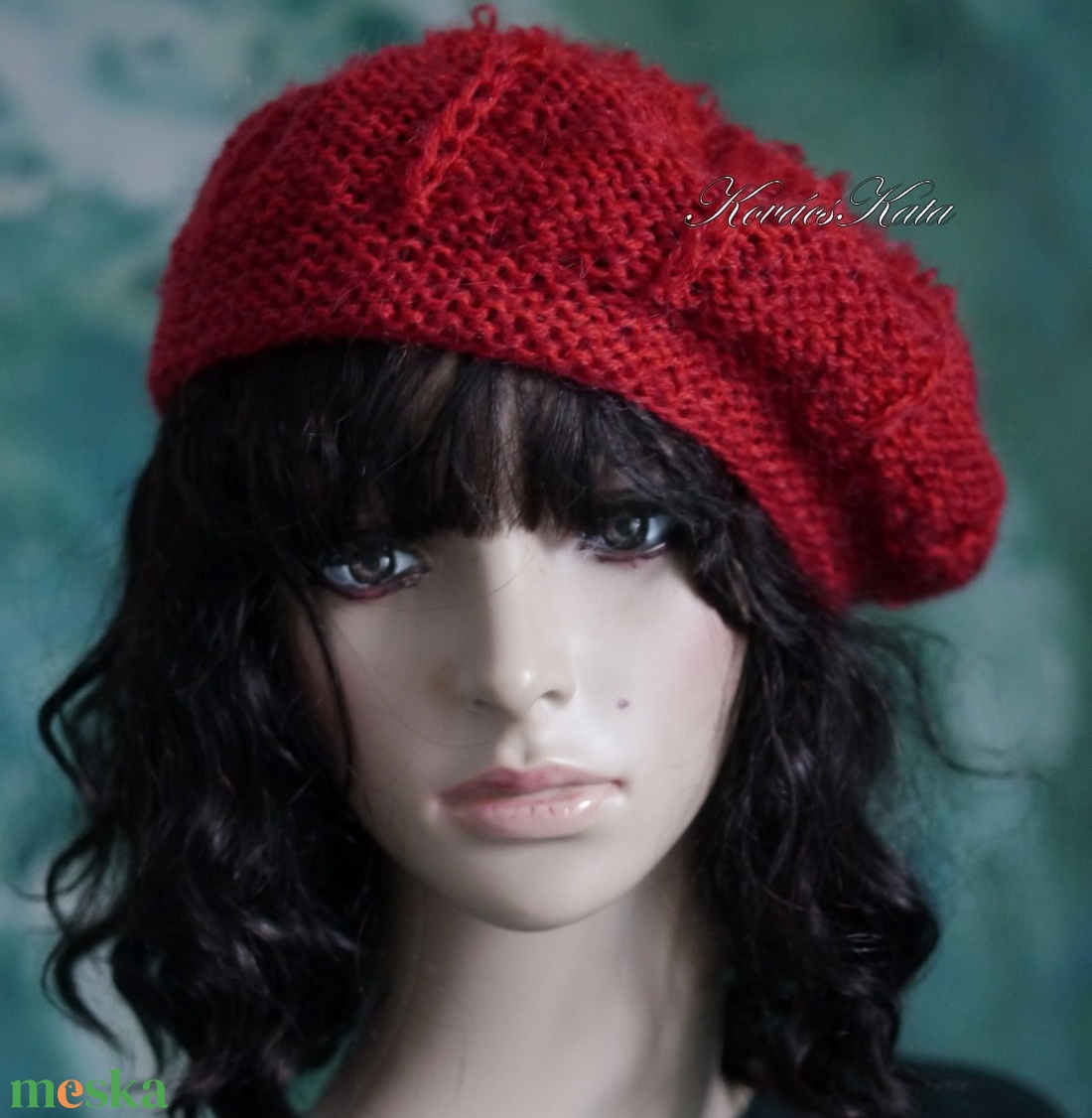 ALETTA / vörös - kézzel kötött exkluzív gyapjú-mohair-buklé svájci sapka, barett KÉSZLETEN - ruha & divat - sál, sapka, kendő - sapka - Meska.hu