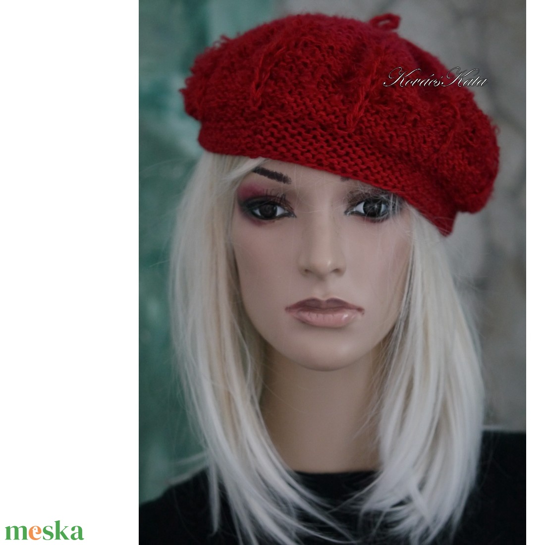 ALETTA / vörös - kézzel kötött exkluzív gyapjú-mohair-buklé svájci sapka, barett KÉSZLETEN - ruha & divat - sál, sapka, kendő - sapka - Meska.hu