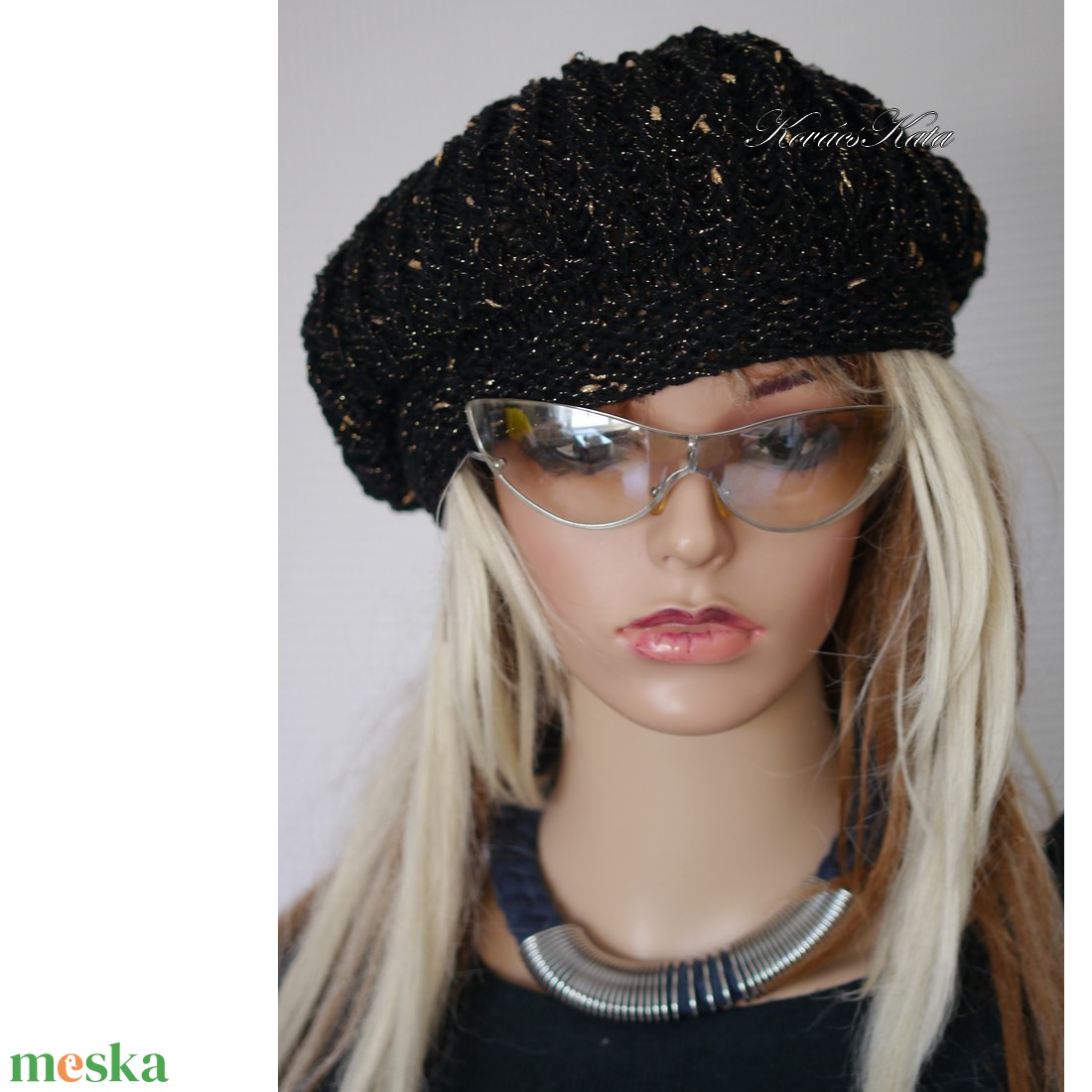 BORBÁLA / galaxis - exkluzív kézzel kötött  100% merinó+bronz lurex sapka KÉSZLETEN - ruha & divat - sál, sapka, kendő - sapka - Meska.hu
