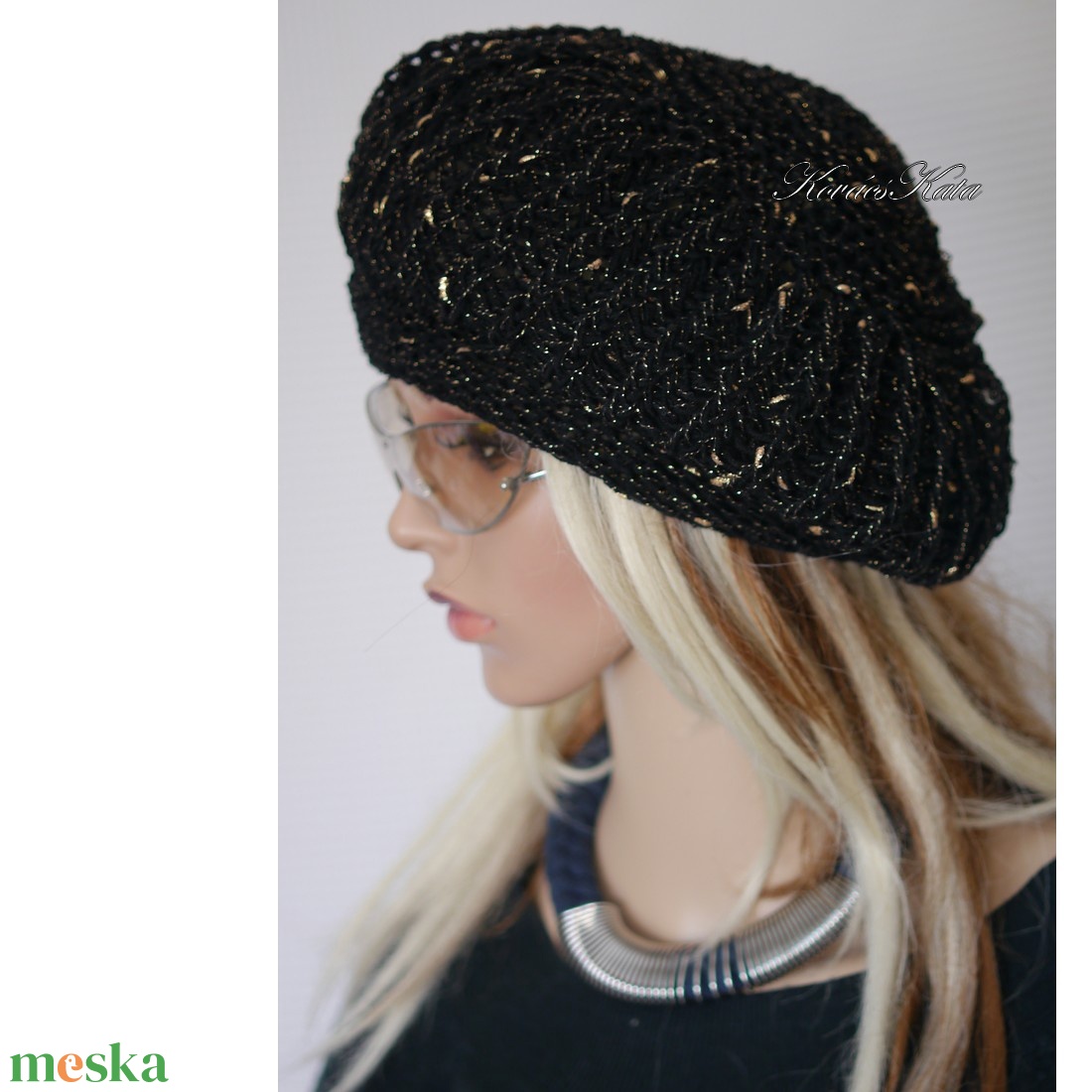 BORBÁLA / galaxis - exkluzív kézzel kötött  100% merinó+bronz lurex sapka KÉSZLETEN - ruha & divat - sál, sapka, kendő - sapka - Meska.hu