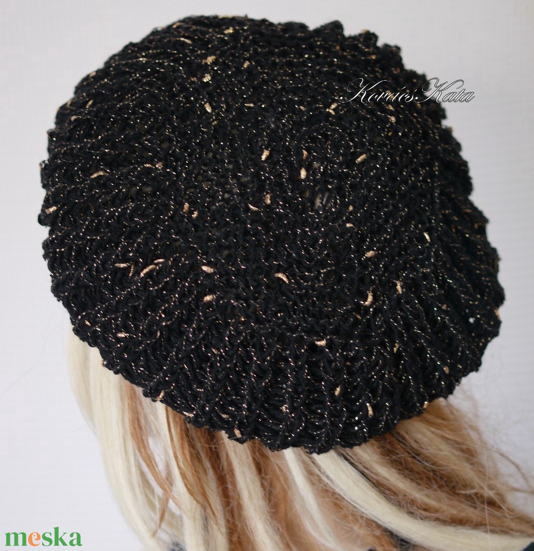 BORBÁLA / galaxis - exkluzív kézzel kötött  100% merinó+bronz lurex sapka KÉSZLETEN - ruha & divat - sál, sapka, kendő - sapka - Meska.hu