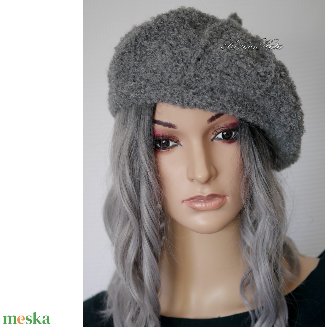 ALETTA / szürke - exkluzív kézzel kötött alpaka-buklé svájci sapka, barett KÉSZLETEN - ruha & divat - sál, sapka, kendő - sapka - Meska.hu