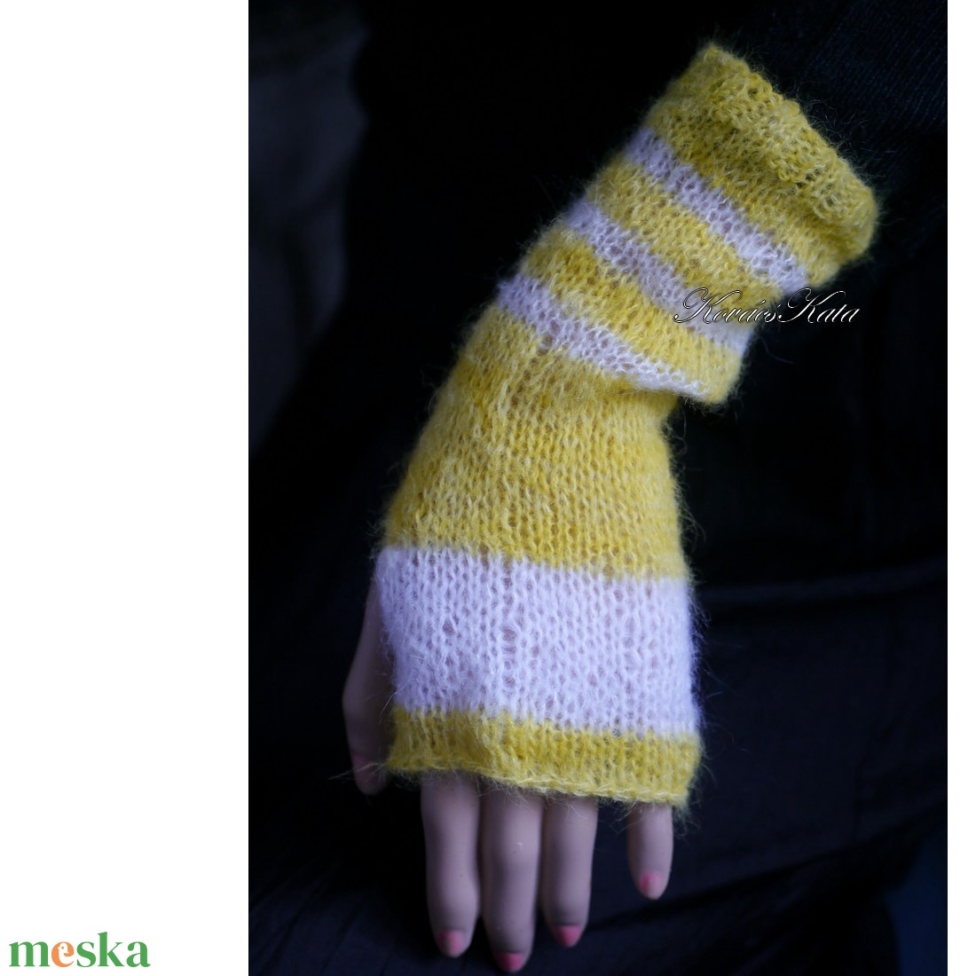 PILLE KESZTYŰ / suri alpaka - exkluzív kézzel kötött kesztyűszár, kézmelegítő / kénsárga-ivory KÉSZLETEN   - ruha & divat - sál, sapka, kendő - kesztyű - Meska.hu
