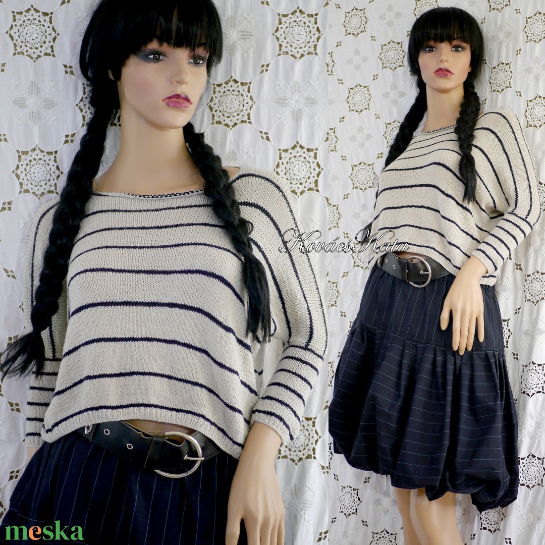 BOSZI-KESZTYŰ / mistery - exkluzív kézzel kötött kesztyűszár, kézmelegítő / bézs+kék KÉSZLETEN - ruha & divat - sál, sapka, kendő - kesztyű - Meska.hu