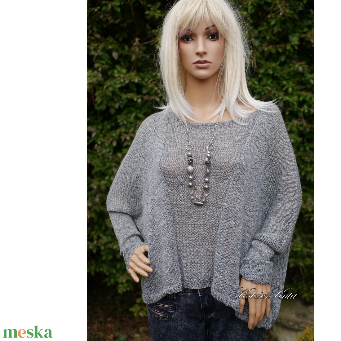 OPALMOON / alpaka silk - exkluzív kézzel kötött finom selyem pulóver / szürke KÉSZLETEN - ruha & divat - női ruha - pulóver - Meska.hu
