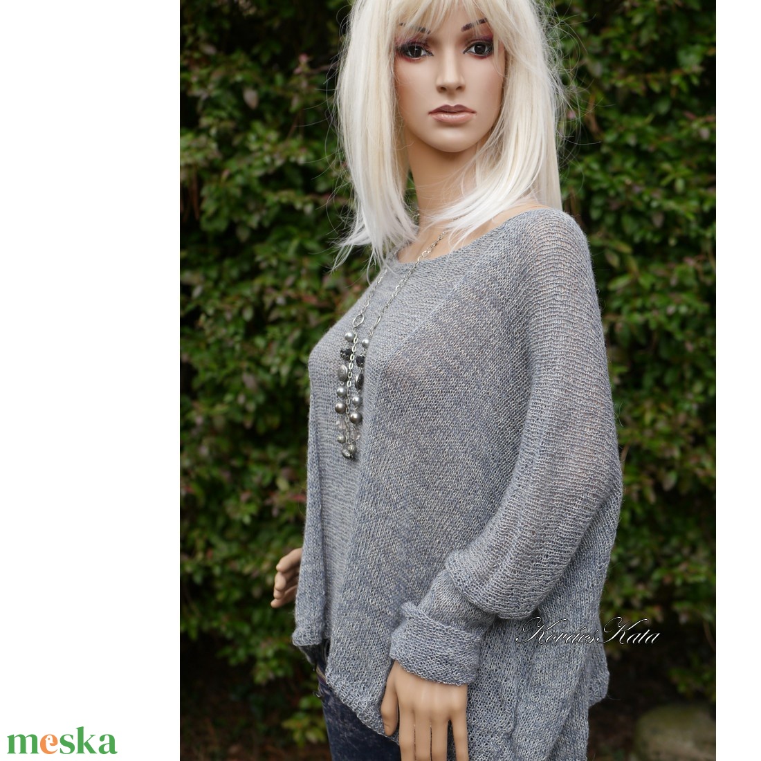 OPALMOON / alpaka silk - exkluzív kézzel kötött finom selyem pulóver / szürke KÉSZLETEN - ruha & divat - női ruha - pulóver - Meska.hu