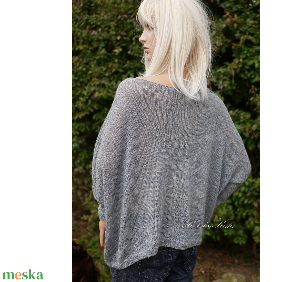 OPALMOON / alpaka silk - exkluzív kézzel kötött finom selyem pulóver / szürke KÉSZLETEN - ruha & divat - női ruha - pulóver - Meska.hu