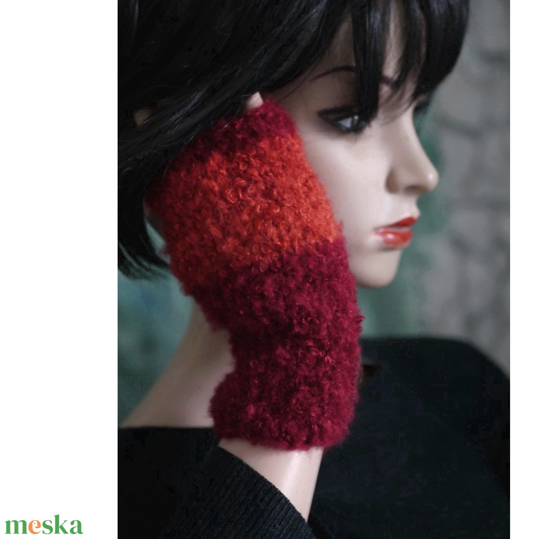 PILLE KESZTYŰ / buklémoher - exkluzív kézzel kötött kesztyűszár, kézmelegítő / bíbor KÉSZLETEN   - ruha & divat - sál, sapka, kendő - kesztyű - Meska.hu