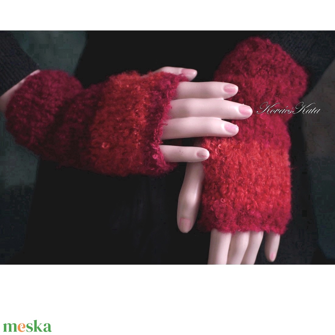 PILLE KESZTYŰ / buklémoher - exkluzív kézzel kötött kesztyűszár, kézmelegítő / bíbor KÉSZLETEN   - ruha & divat - sál, sapka, kendő - kesztyű - Meska.hu