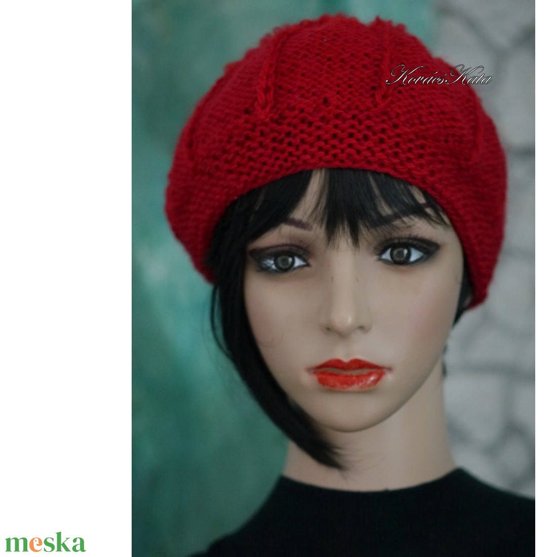 ALETTA / cherry - kézzel kötött exkluzív angora-gyapjú-mohair-buklé svájci sapka, barett KÉSZLETEN - ruha & divat - sál, sapka, kendő - sapka - Meska.hu