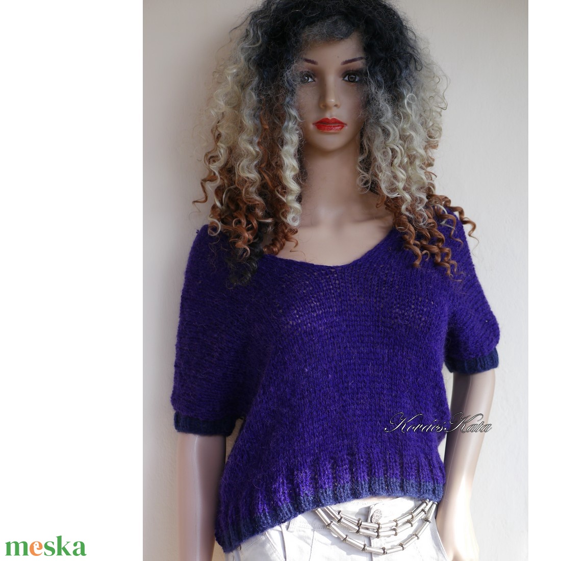 PILLE-PULCSI / indigó - kézzel kötött mohair pulóver, mellény  KÉSZLETEN - ruha & divat - női ruha - pulóver - Meska.hu