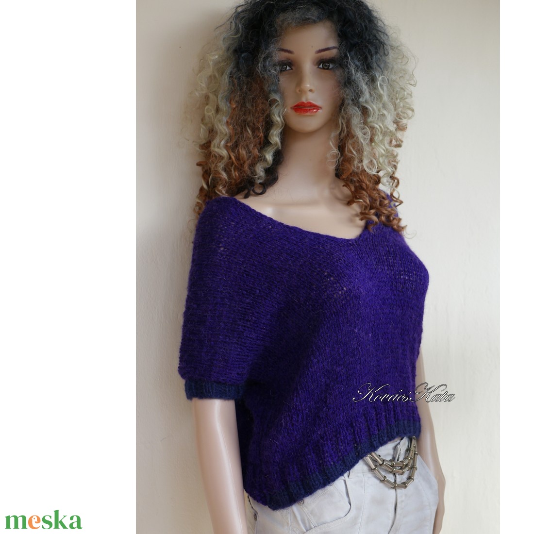 PILLE-PULCSI / indigó - kézzel kötött mohair pulóver, mellény  KÉSZLETEN - ruha & divat - női ruha - pulóver - Meska.hu