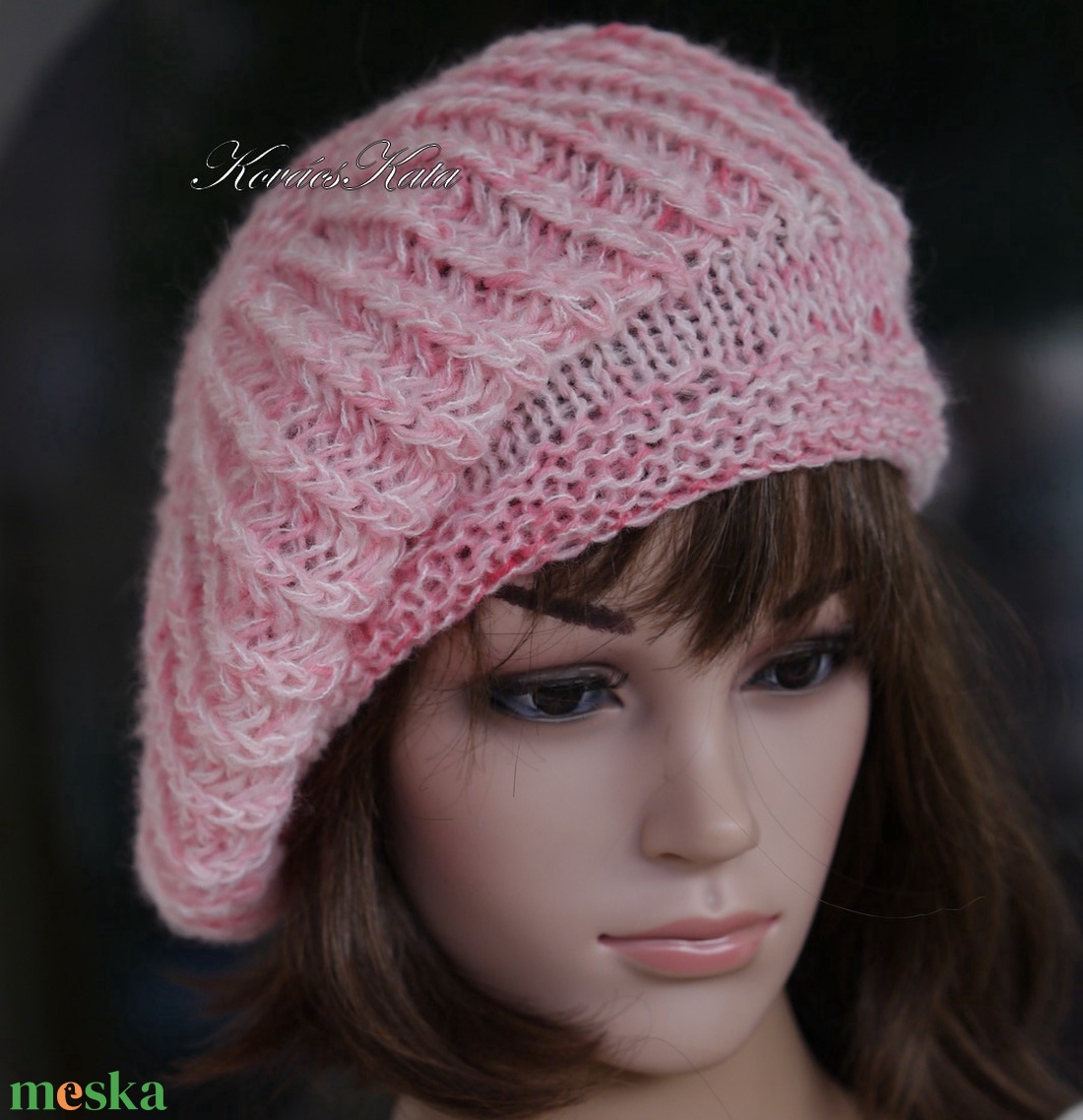 BORBÁLA / rózsamix - kézzel kötött-festett barett sapka KÉSZLETEN - ruha & divat - sál, sapka, kendő - sapka - Meska.hu