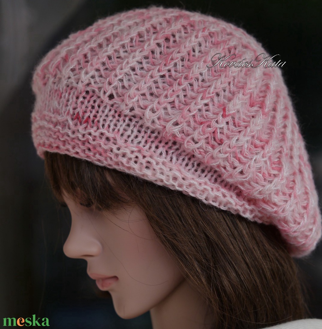 BORBÁLA / rózsamix - kézzel kötött-festett barett sapka KÉSZLETEN - ruha & divat - sál, sapka, kendő - sapka - Meska.hu