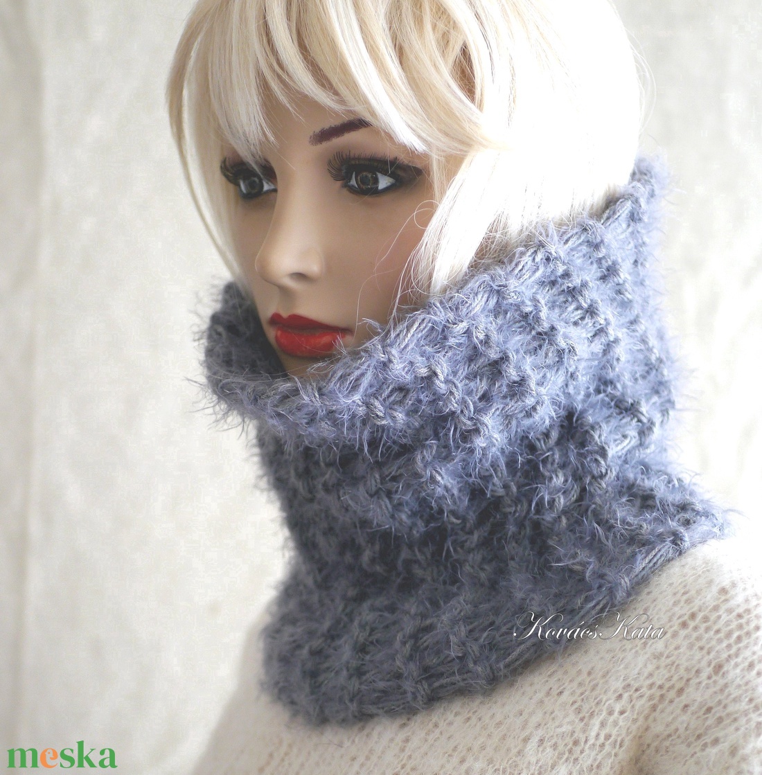 TEKNŐCKE - kézzel kötött kámzsa, csősál, nyakmelegítő / szürke - ruha & divat - sál, sapka, kendő - sál - Meska.hu