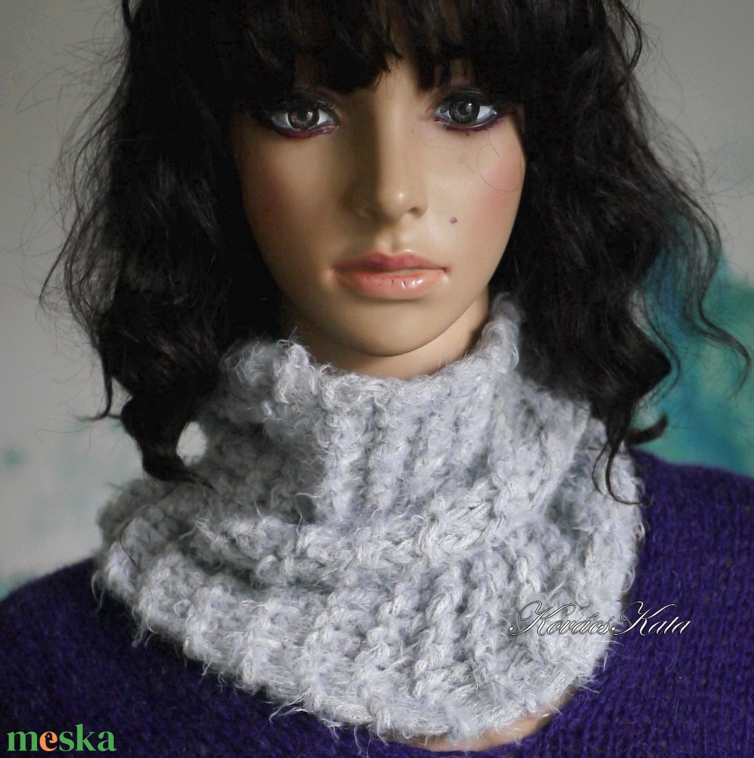 TEKNŐCKE - kézzel kötött kámzsa, csősál, nyakmelegítő / szürke  - ruha & divat - sál, sapka, kendő - sál - Meska.hu