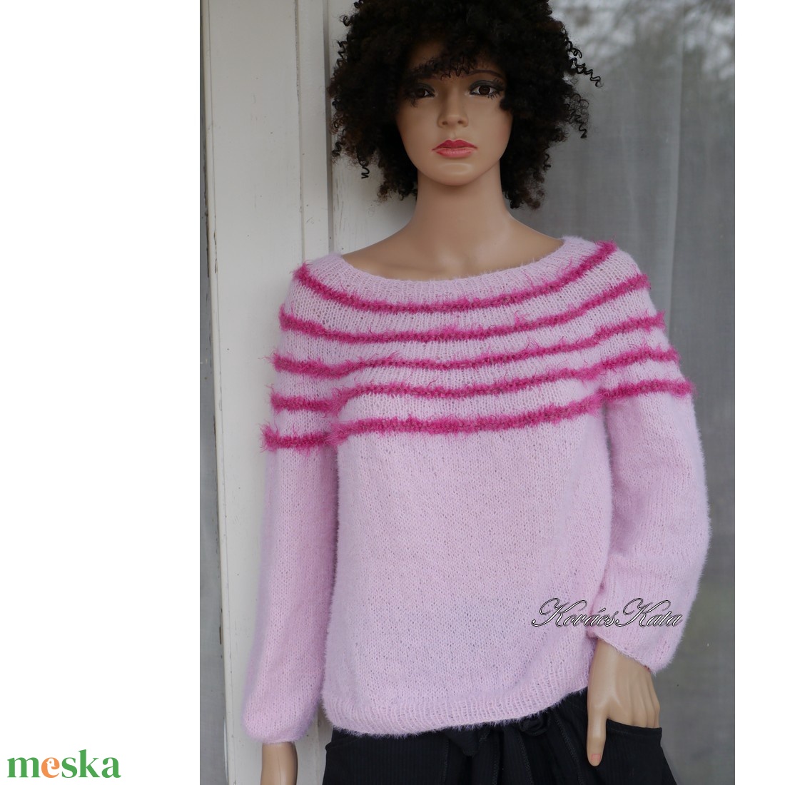 PANKA / cosy - exkluzív bolyhos merinó kézzel kötött pulóver / rose KÉSZLETEN - ruha & divat - női ruha - pulóver - Meska.hu