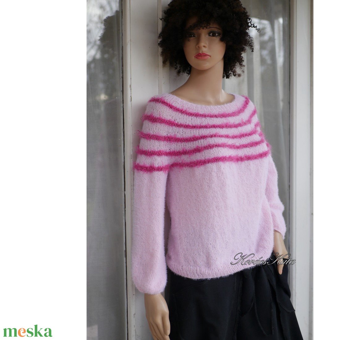 PANKA / cosy - exkluzív bolyhos merinó kézzel kötött pulóver / rose KÉSZLETEN - ruha & divat - női ruha - pulóver - Meska.hu