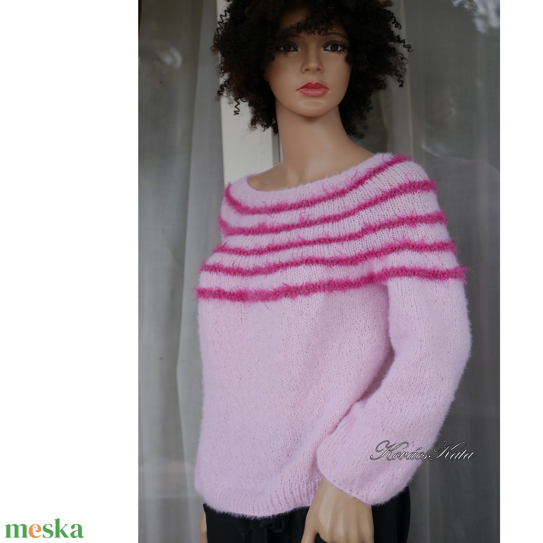 PANKA / cosy - exkluzív bolyhos merinó kézzel kötött pulóver / rose KÉSZLETEN - ruha & divat - női ruha - pulóver - Meska.hu