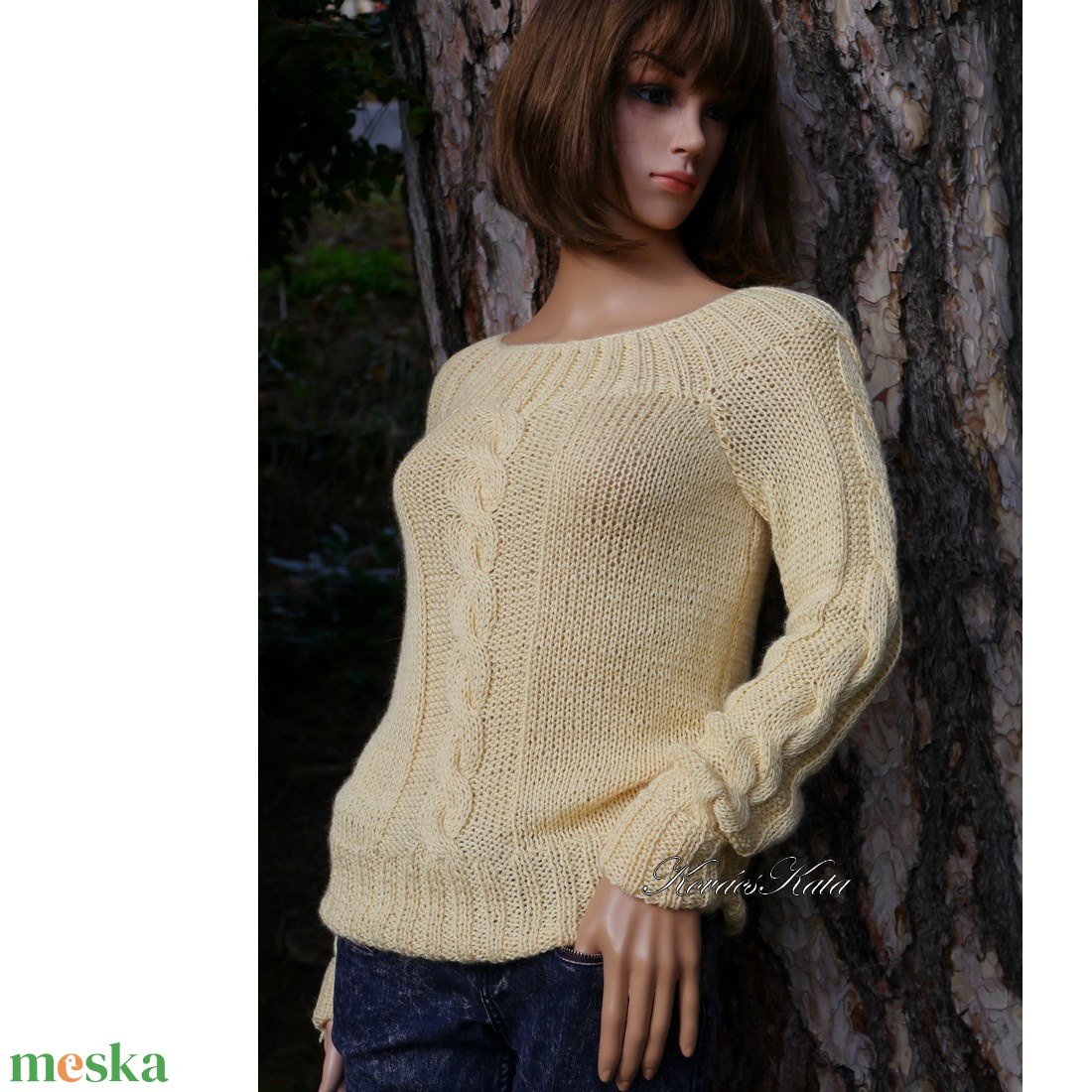 BABETT BabyAlpaca Silk - exkluzív kézzel kötött design pulóver / vanília KÉSZLETEN - ruha & divat - női ruha - pulóver - Meska.hu