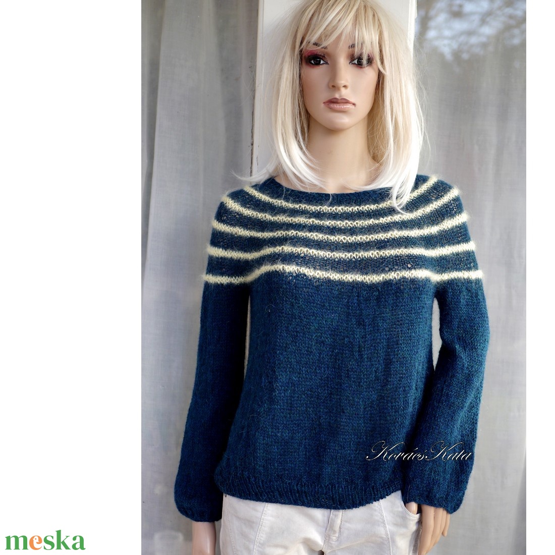 PANKA / alpaca - exkluzív 100% alpaka kézzel kötött pulóver / petrolkék KÉSZLETEN - ruha & divat - női ruha - pulóver - Meska.hu