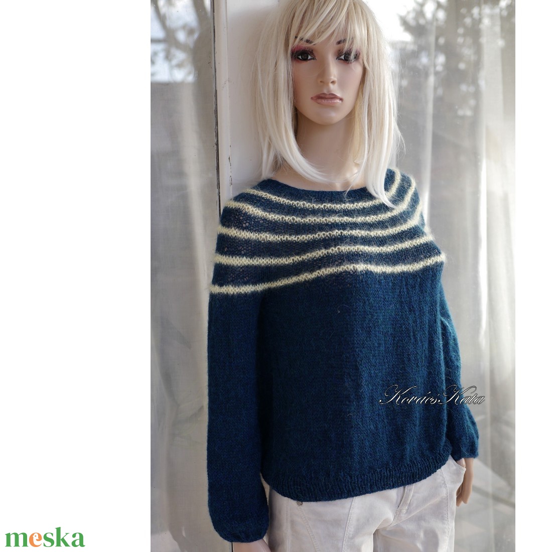 PANKA / alpaca - exkluzív 100% alpaka kézzel kötött pulóver / petrolkék KÉSZLETEN - ruha & divat - női ruha - pulóver - Meska.hu