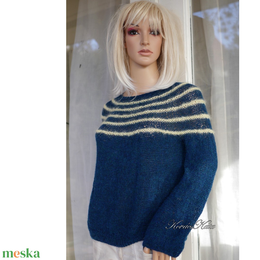 PANKA / alpaca - exkluzív 100% alpaka kézzel kötött pulóver / petrolkék KÉSZLETEN - ruha & divat - női ruha - pulóver - Meska.hu