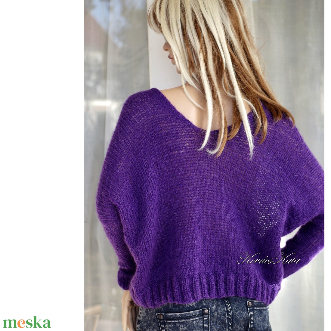 PILLE-PULCSI / ibolya - kézzel kötött mohair pulóver  - ruha & divat - női ruha - pulóver - Meska.hu