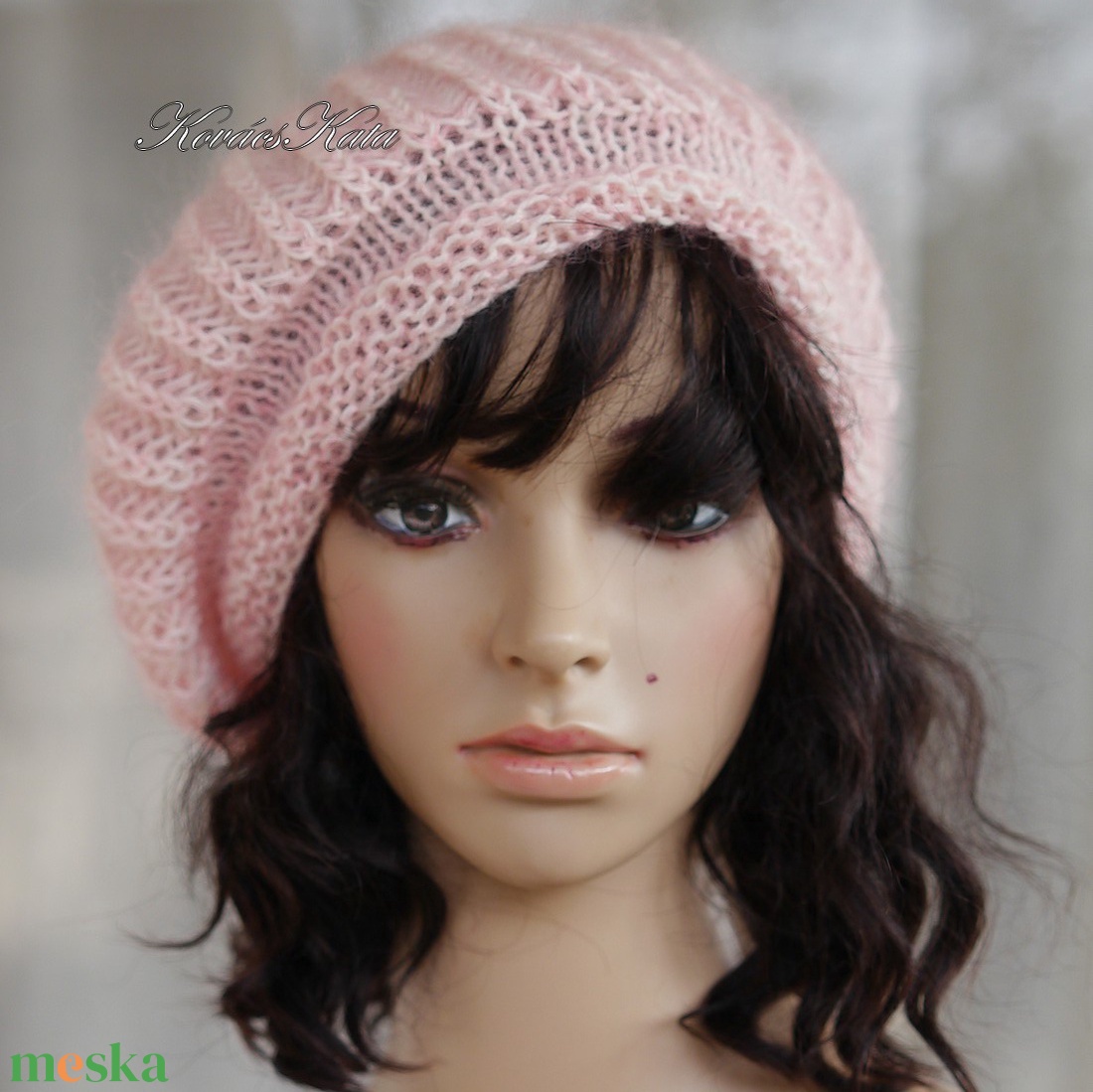 BORBÁLA / babyrose - kézzel kötött-festett barett sapka  - ruha & divat - sál, sapka, kendő - sapka - Meska.hu