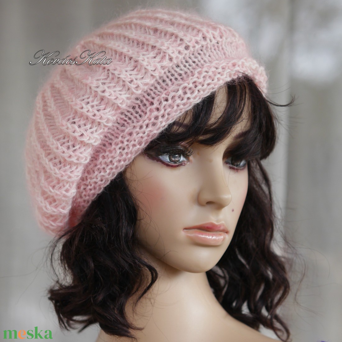 BORBÁLA / babyrose - kézzel kötött-festett barett sapka  - ruha & divat - sál, sapka, kendő - sapka - Meska.hu